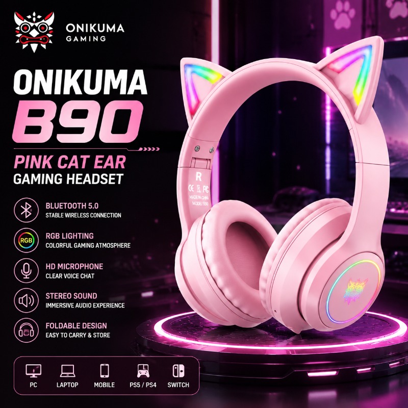 Onikuma B90 Pink Cat Ear Gamin - Pc Gaming Apple 评论和价格