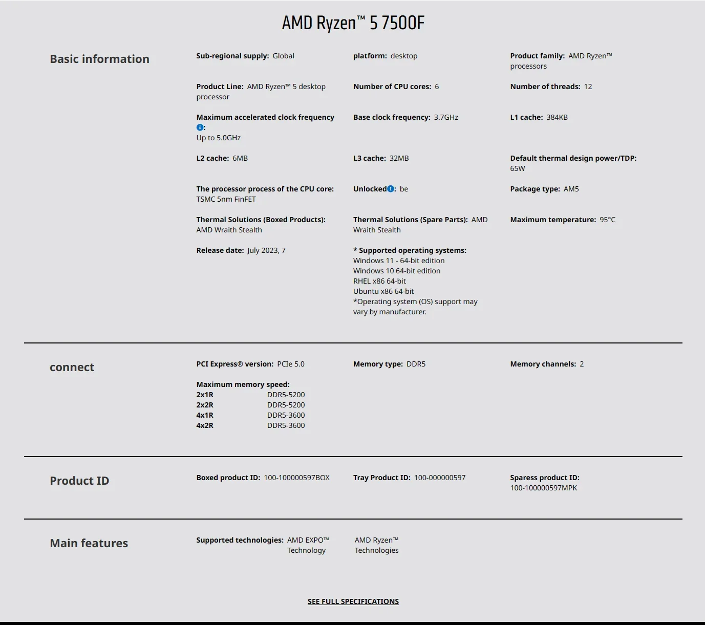 AMD Ryzen 5 7500F AM5 5nm Gami - Pc Gaming Ryzen 5 评论和价格
