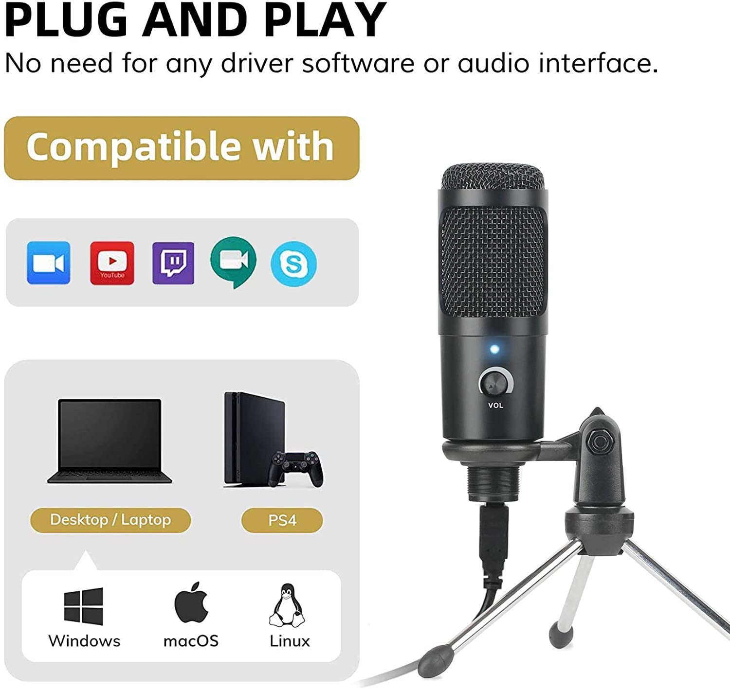 USB Condenser Microphone Recor - Pc Gaming Youtuber 评论和价格